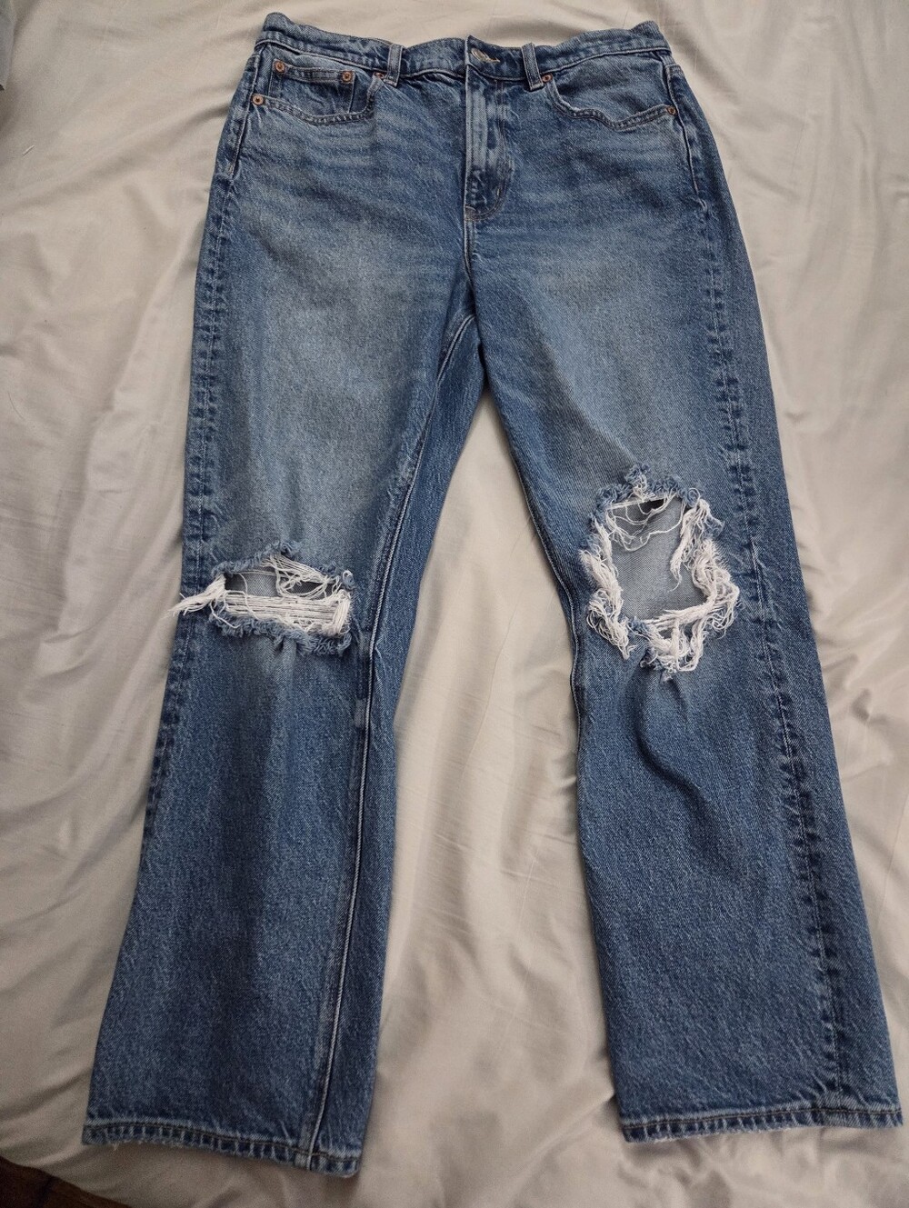 American Eagle Outfitters Blue Distressed Straight-Leg Jeans